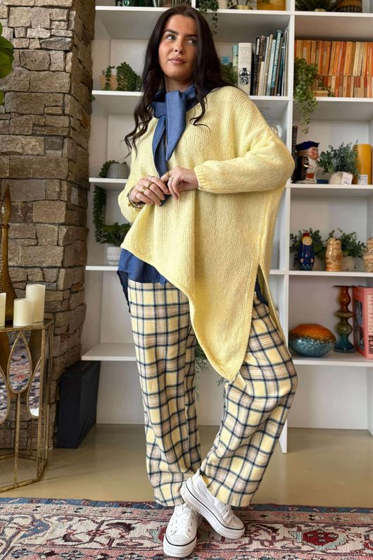 Rhona Plaid Brushed Cotton Kick Pant Lemon 